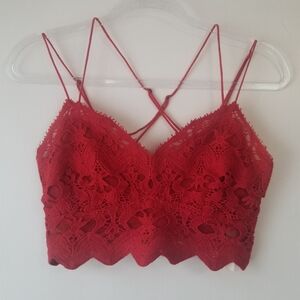 FREE PEOPLE Ilektra Lace Crochet Boho Red Strappy Bralette Small